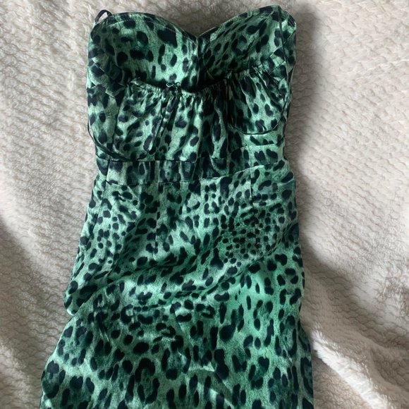 Leed Green Silky Rockabilly Cheetah Print Bustier-Style Slip Strap Dress - Picture 3 of 5
